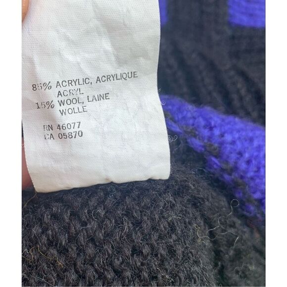 ESPRIT VINTAGE 80’s MCM WOOL ABSTRACT PRINT PURPLE CREW NECK SWEATER sz L - Picture 5 of 7